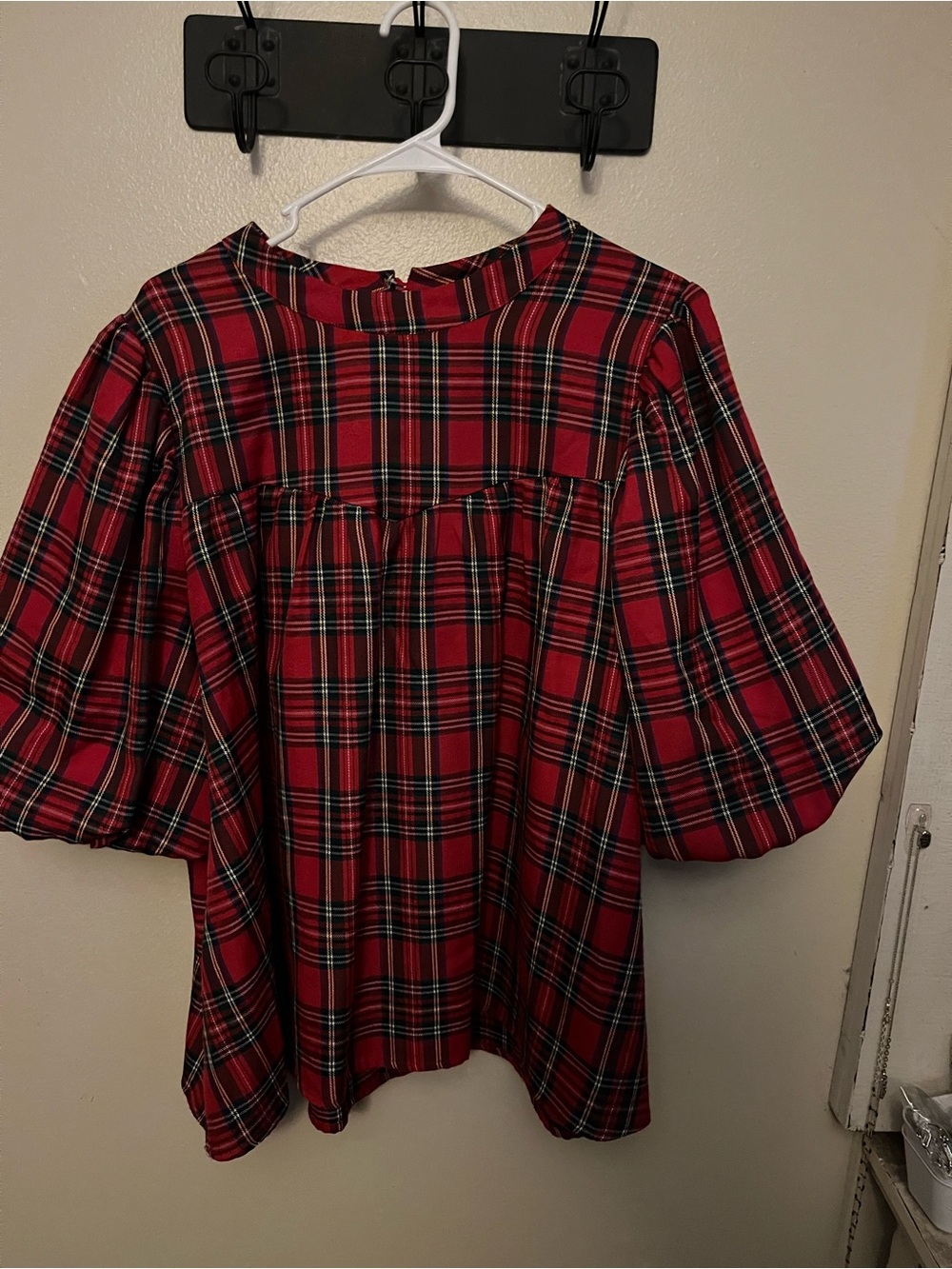 Red Plaid Puff-Sleeve Blouse - Classic Tartan plaid Oddi